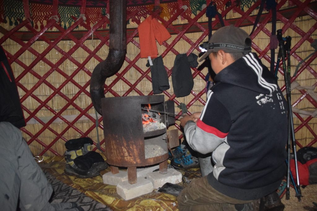 stove with Kyrgyz coal for the night