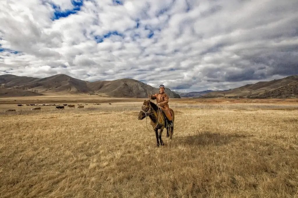 Galloping in the steppes of Mongolia